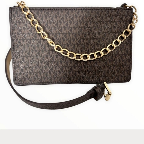 NWOT Michael Kors Logo Brown Belt Bag with Gold Chain - Picture 1 of 10
